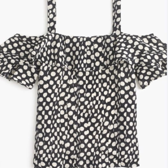 NWT J. Crew Ratti silk black and white polka dot ruffle sleeve blouse S M - Picture 1 of 9